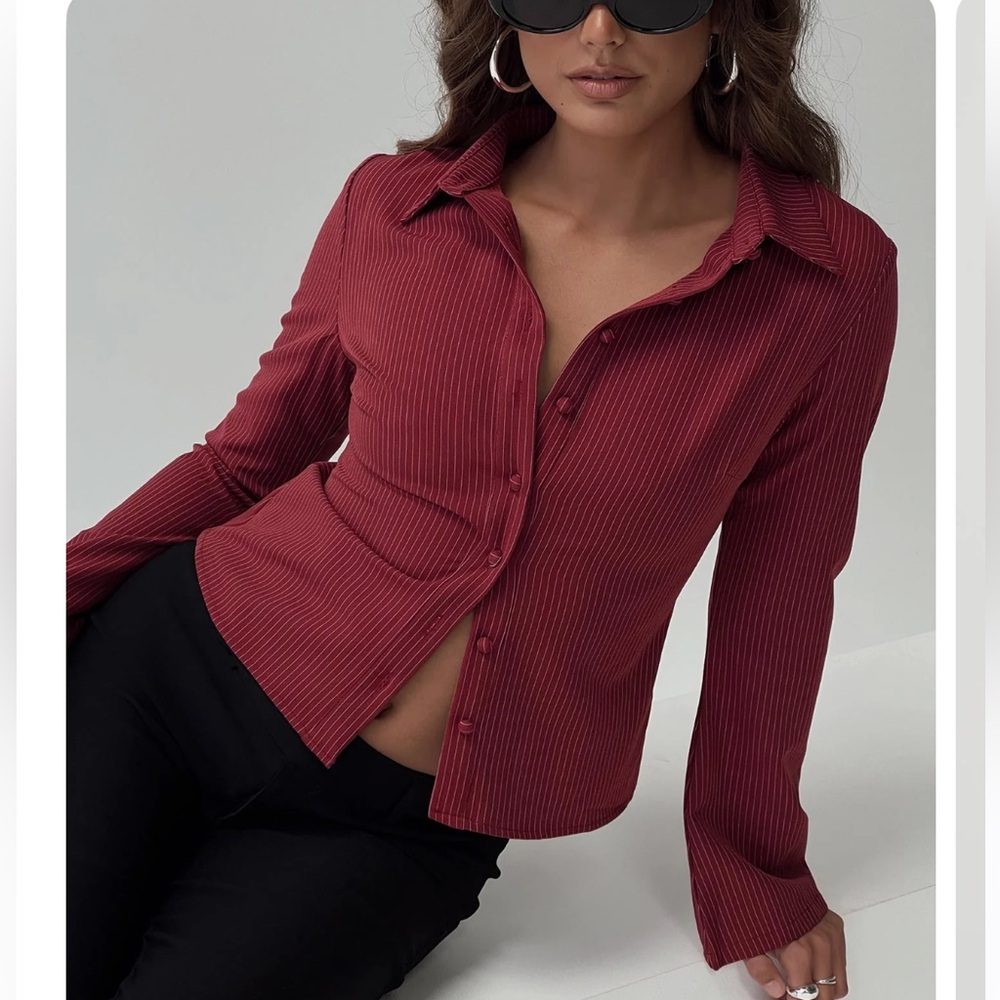 Princess Polly Anni Pinstripe Shirt Red